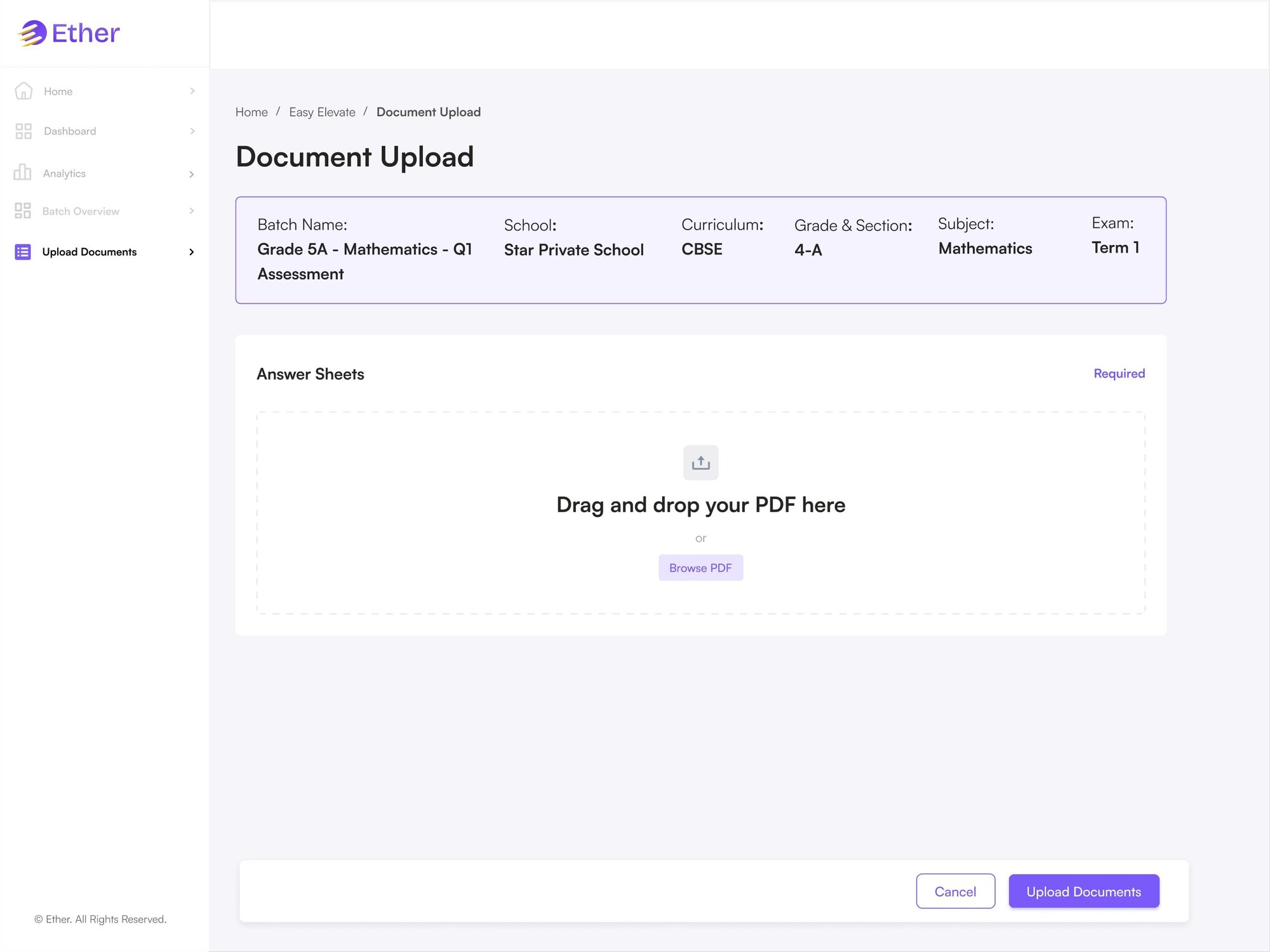 Document upload screen